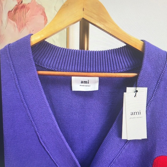 Ami Vivid Purple Cardigan with Red Heart Accent - Picture 3 of 5